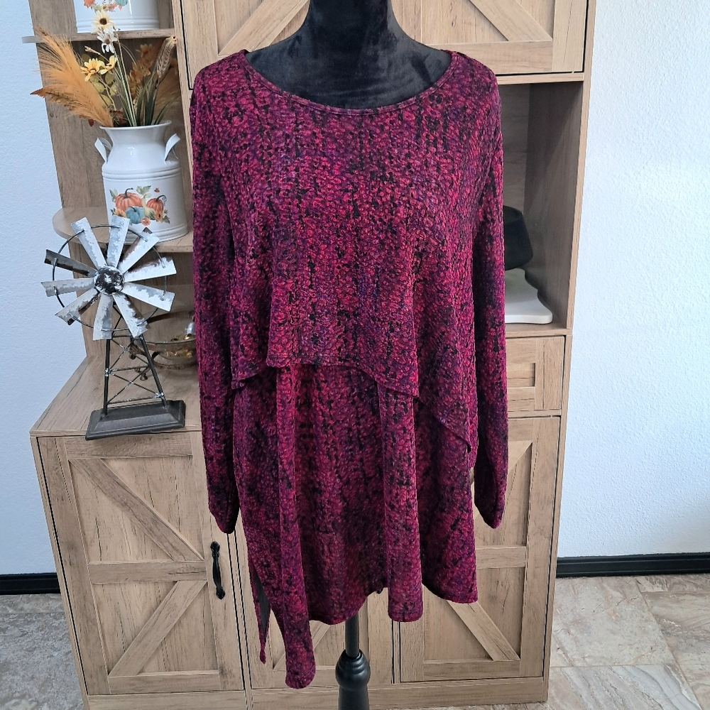 Catherines Multicolor Abstract Layered Tunic Asymmetrical Textured Long Sleeve